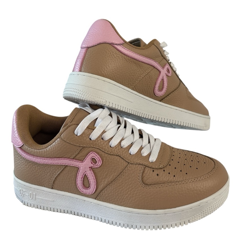 John Geiger Women’s Size 7 Tan & Pink Leather Sneakers – New No Box - Picture 3 of 8